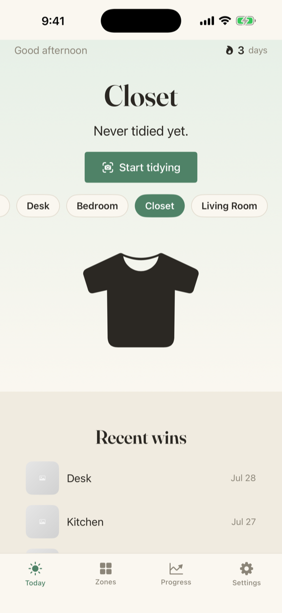 ScanTidy home screen